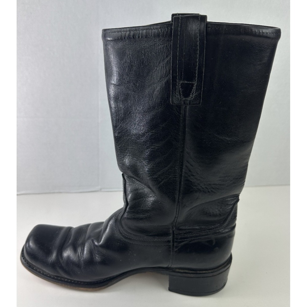 Rio Grande Square Toe Western Black Leather Boots Men's Size 8.5 D Pull On USA - Picture 2 of 11